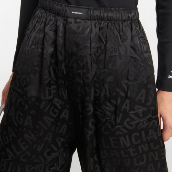 Balenciaga Women's Black Silk Logo Wide-Leg Pants - Picture 5 of 5